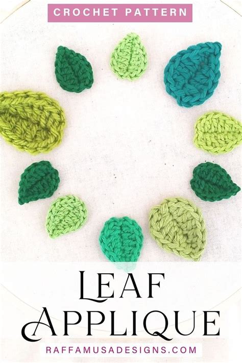 Crochet leaves appliques attached to white cotton fabric Crochet Leaf Free Pattern, Crochet ...