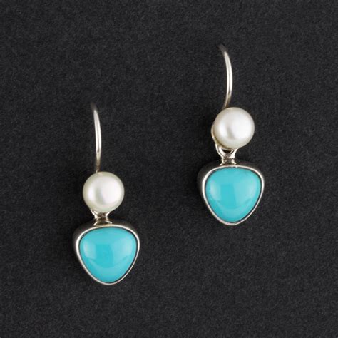 Turquoise And Pearl Drop Earrings Reveka Rose