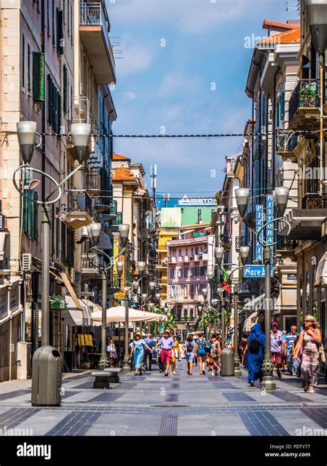 Sanremo, Italy - July 10 2018: Pedestrian street in San Remo Italy ...