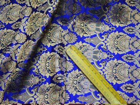 Crafting Royal Blue Brocade Fabric By The Yard Jacket Banarasi Etsy