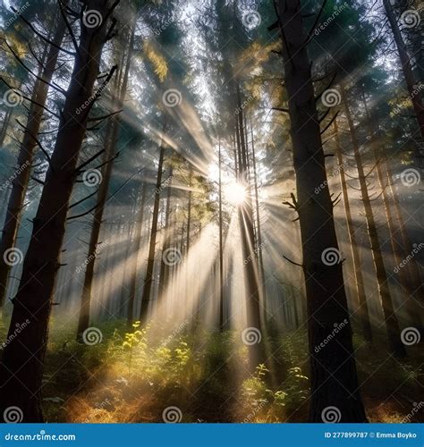 The Sun Shines Brightly Through The Crowns Of Trees Generative AI