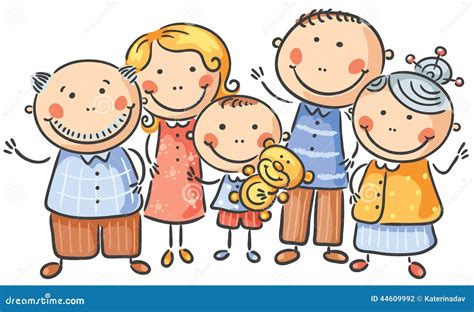 Big Cartoon Family With Parents, Children And Gran Vector Illustration ...