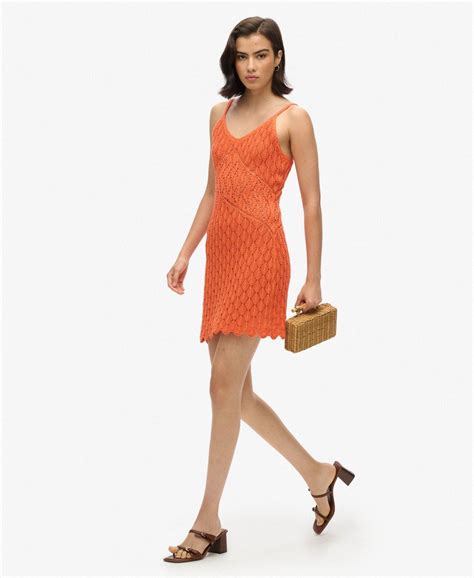 Womens Crochet Cami Mini Dress In Hot Coral Superdry Uk