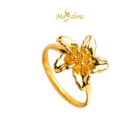 MASDORA 999 Gold Ring Rings Cincin Emas Golden Blooming Tiger Lily