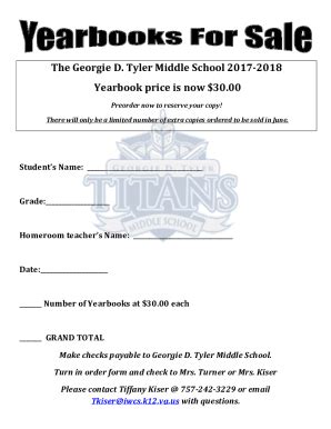 Fillable Online Gtms Iwcs K12 Va 2nd Yearbook Order Form Docx Fax Email