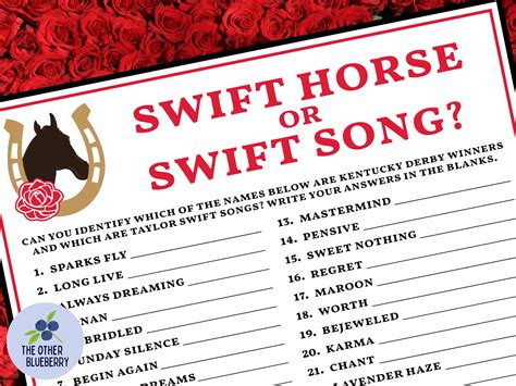 Derby Game Swift Horse or Swift Song Kentucky Derby Party - Etsy