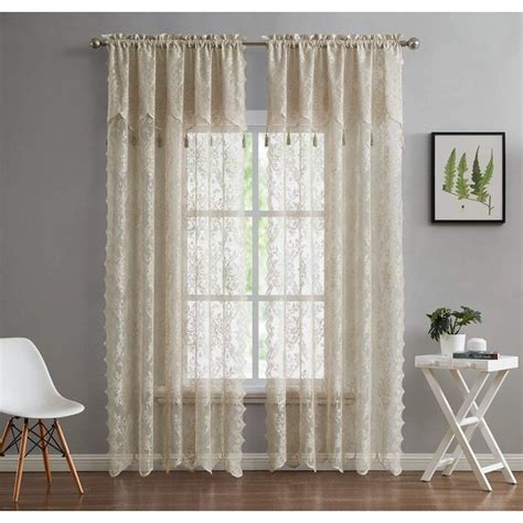 Rosdorf Park Pair Of 2 Semi Sheer Lace Curtain Panels And Attached Matching Valances With 6