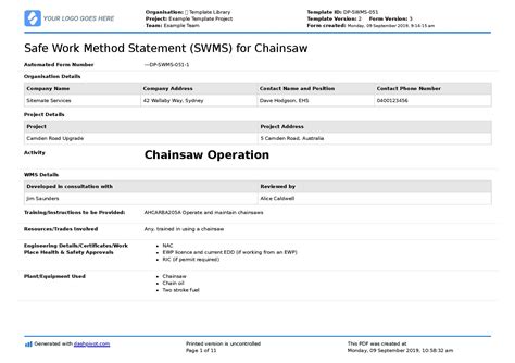 Chainsaw Safe Work Method Statement (Free chainsaw SWMS)