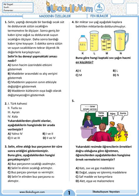 4 Sınıf Fen Bilimleri Maddenin Özellikleri Dosyaları