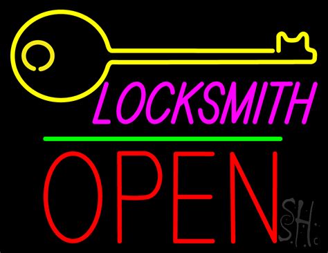 Locksmith Logo Block Open Green Line Led Neon Sign 24 Tall X 31 Wide Inches Black Square Cut