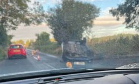 Road Partially Blocked Near Chippenham After Car Overturns In Dramatic