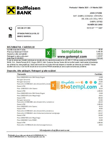 Romania Raiffeisen Bank Statement Fake Template In Excel And Pdf Format