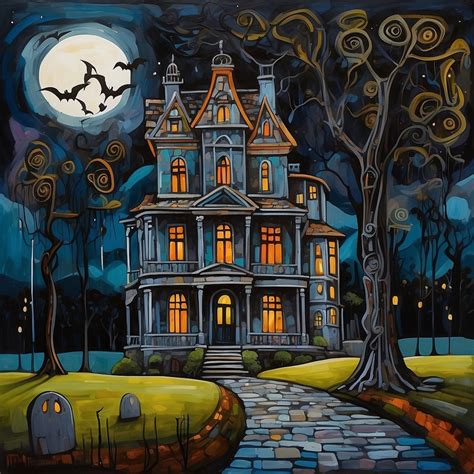 Halloween Haunted Mansion Art Print Free Stock Photo Public Domain