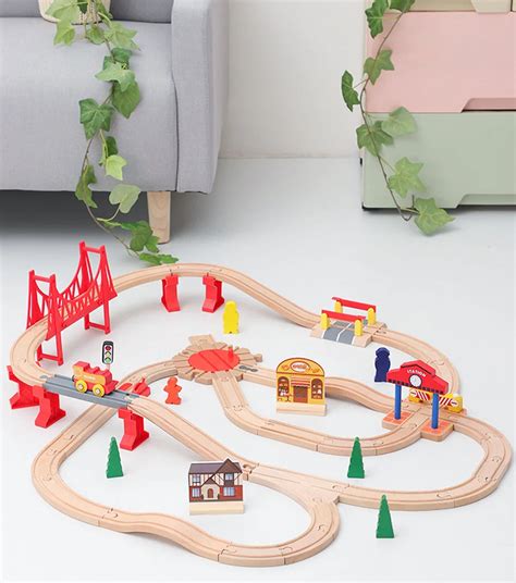 NEW Wooden Train Track Set Wood Railway Tracks Spiral Train Tracks Com