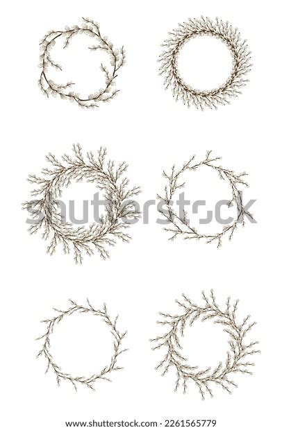Set Frames Made Pussy Willow Branches Stock Vector Royalty Free 2261565779 Shutterstock