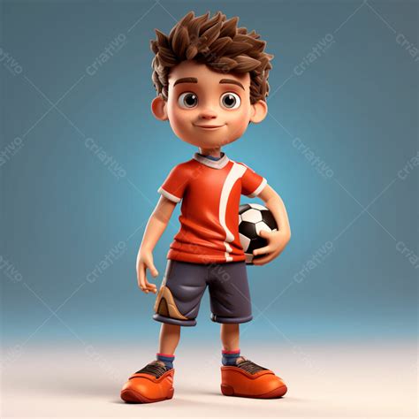 Boy Soccer Player Wearing Soccer Uniform With A 3d Ball Download