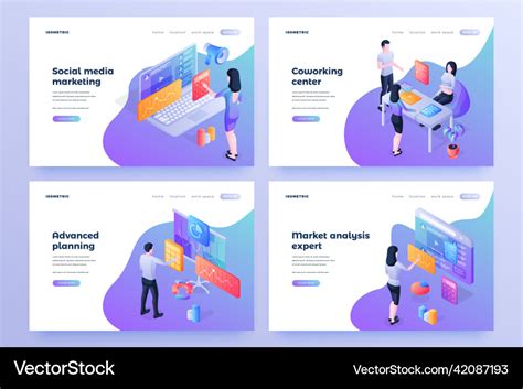 Company Development Isometric Landing Page Vector Image