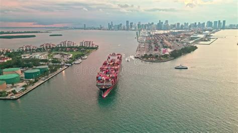 Container Ship Cargo Ship With Container In Miami Drone View Stock