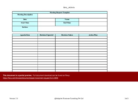 Excel Template Asset Movement Request Form Excel Template Xls Flevy