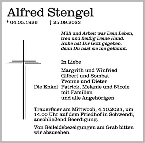 Traueranzeigen Von Alfred Stengel Schwaebische De Trauerportal