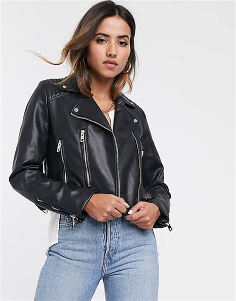 Stradivarius Faux Leather Oversized Biker Jacket In Black Asos