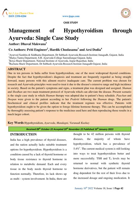 PDF CASE STUDY Management Of Hypothyroidism Through Ayurveda Single