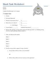 Shark Tank Worksheets