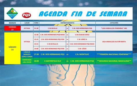 Agenda Del Fin De Semana Del Club Waterpolo Dos Hermanas PQS Club