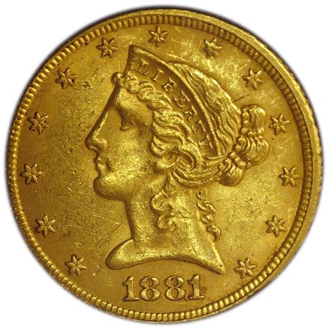 1881 5 Gold Liberty Head Gold Coin About Uncirculated In Display