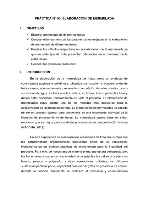 Práctica N°03 Elaboración De Mermelada Pdf Gusto Fruta