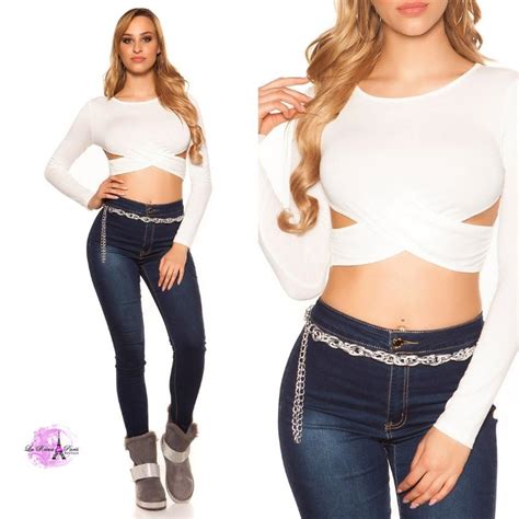 Comprar Crop Top Manga Larga Crema Tops Y Camisetas