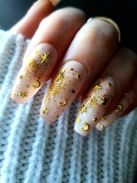 Nude Pink Moon Stars Press On Nails Etsy