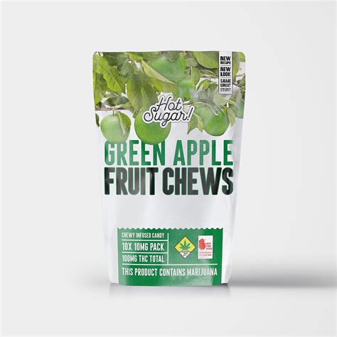 Hot Sugar By Grow Op Farms Sour Green Apple Fruit Chews 100mg 10 Pack Leafly