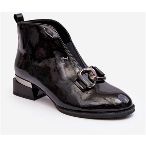 Kesi Patent Leather Women S Low Heeled Boots Insulated Black Loos