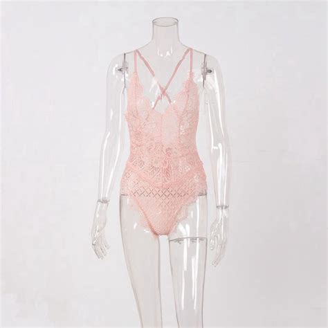 Women One Piece Lingerie Deep V Teddy Sexy Lace Bodysuit Open Back S Xxl Pink M Walmart