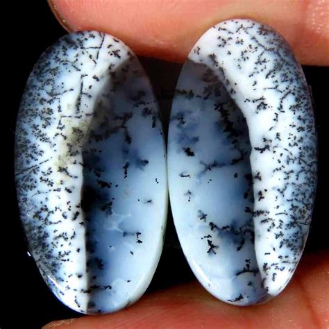 18 00Cts 100 Natural Dendrite Opal Pear Cab 12x23x4mm Matched Pair Top