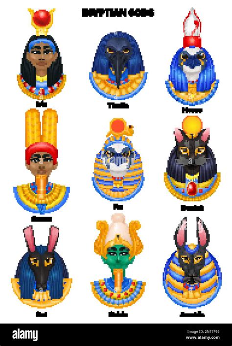 Egyptian Gods Set With Isolated Avatars Of Anubis Osiris Isis Amon Ra