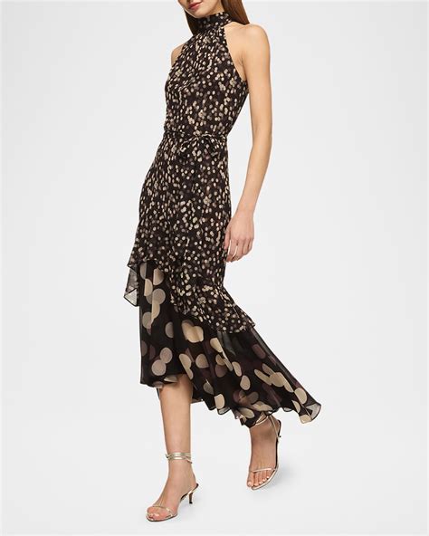 Misa Los Angeles Eliana Polka Dot Halter Midi Dress Neiman Marcus