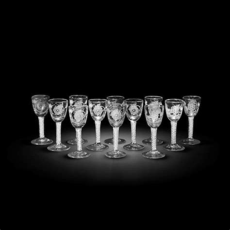 Bonhams Twelve Jacobite Engraved Wine Glasses Circa 1765