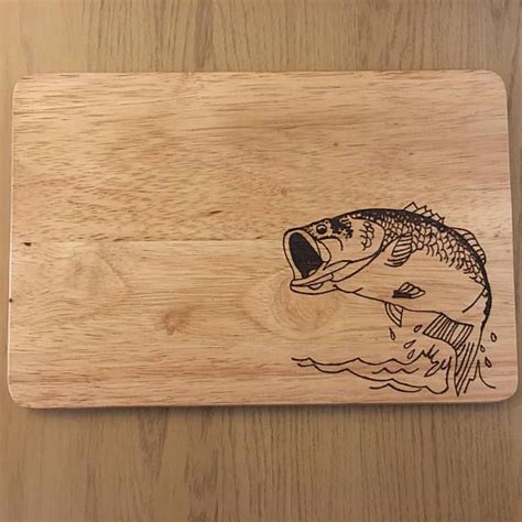 Pyrography Bass Fish Hand Burned On Wooden Chopping Board Etsy Uk