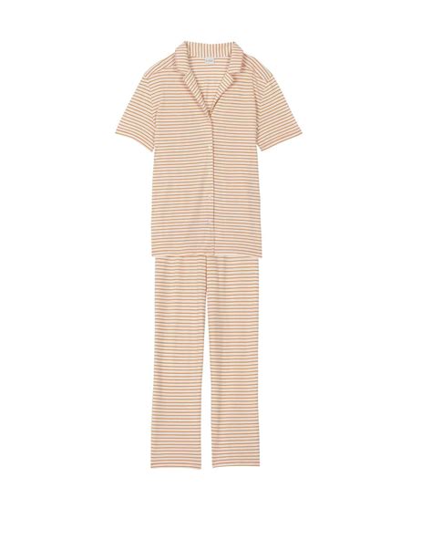 Striped Buttoned Pyjamas In Cotton And Modal FRUTTI Tangerine Lingerie Le Chat