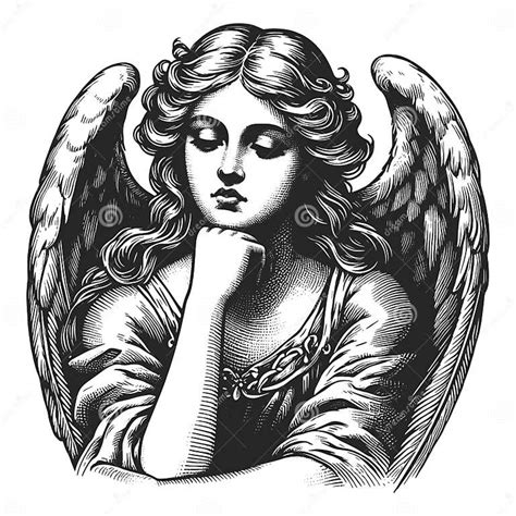 Pensive Bored Angel Sketch Vector Stock Vector Illustration Of