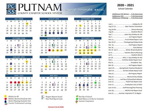 Putnam Schools Calendar - Yetty Katharyn