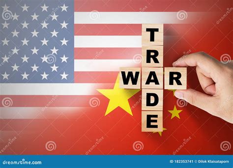 Hand Putting Trade War Wording On USA And China Flag It Is Symbol Of