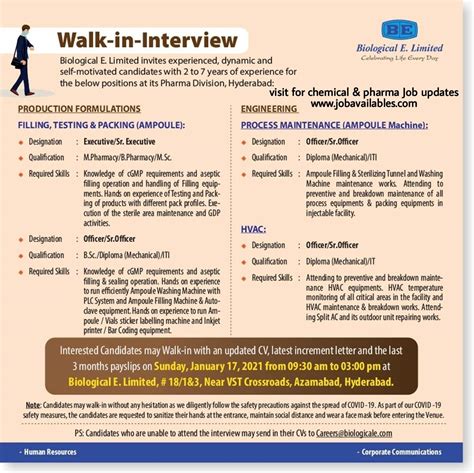 Biological E Ltd Interview For Msc M Pharma B Pharma Diploma