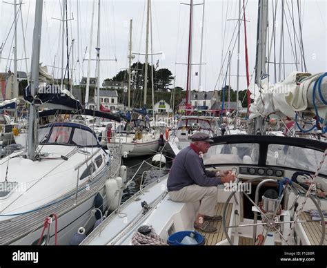 Le De Groix Yachts Rafted Up In Port Tudy Harbor Harbour Stock