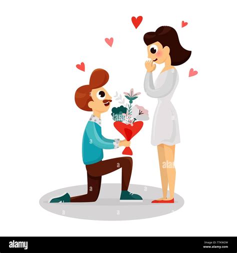 Man Standing On Knee Making Marriage Proposal Gentleman With Flowers