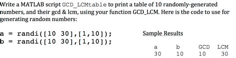 Write A Matlab Script Gcd Lcm Table To Print A