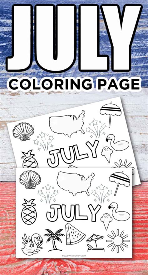 Free Printable July Coloring Page Made With Happy