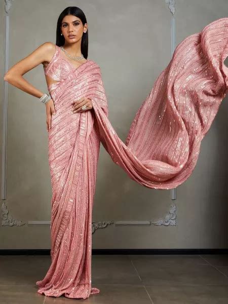 Light Pink Color Party Wear Look Bollywood Saree With Sequins Work